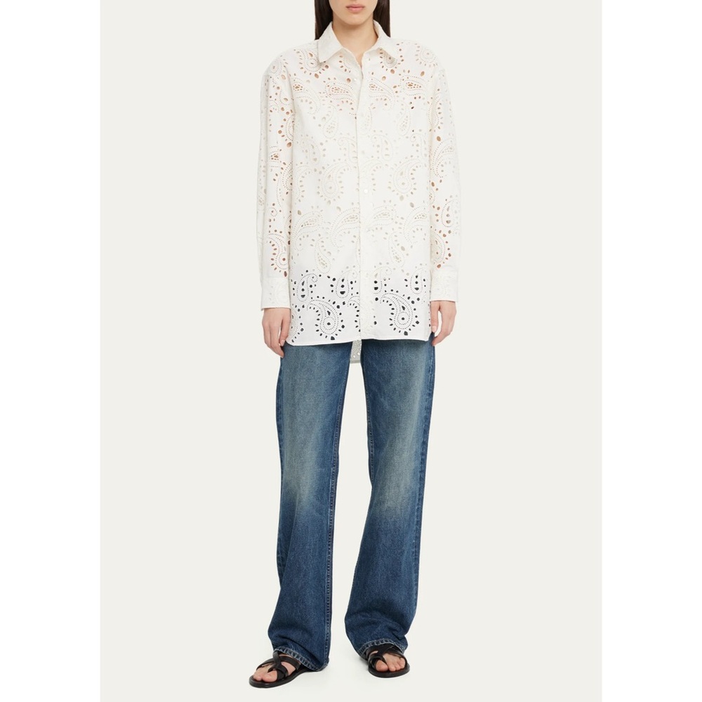 Nili Lotan White Eyelet Button-Down Shirt - Picture 12 of 12